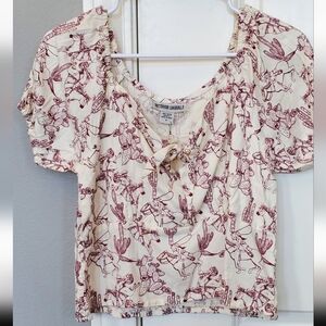 Nwt Cream and Burgundy  Western Graphic Cowgirl Women's Top Size Medium Ariat